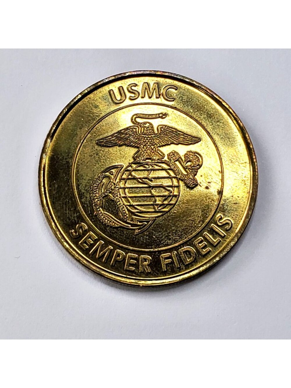 USMC Semper Fidelis Gold Challenge Coin With Bible  Verse Joshua 1:9 Engraving